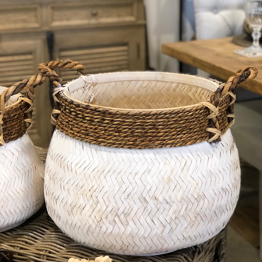 Harvest White Rattan Basket Large Humble Home