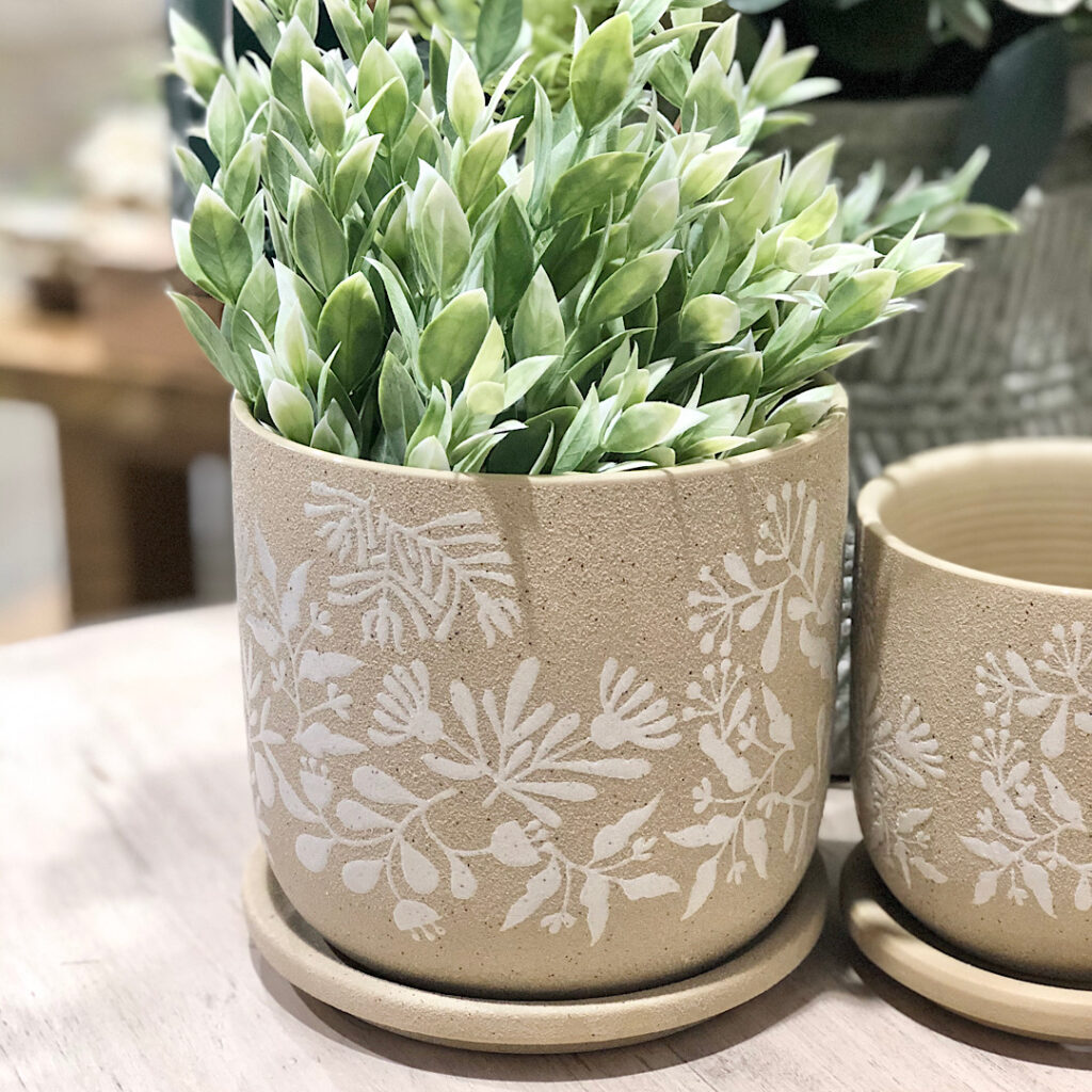 Floral Textured Planter Pot with Saucer Large Humble Home