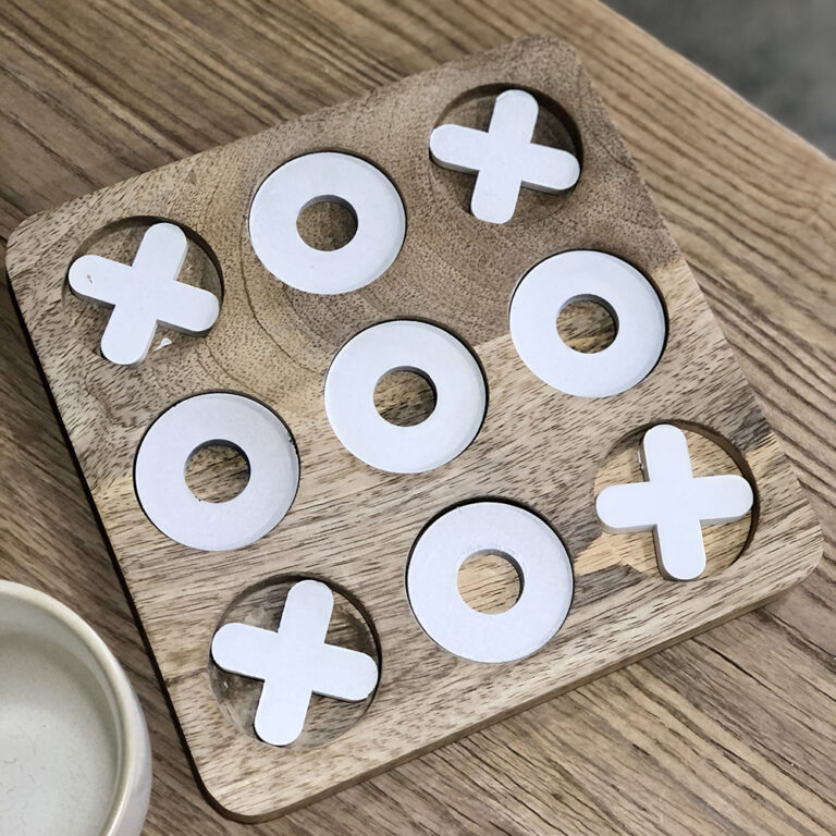 Noughts & Crosses Board Game Natural & White Humble Home