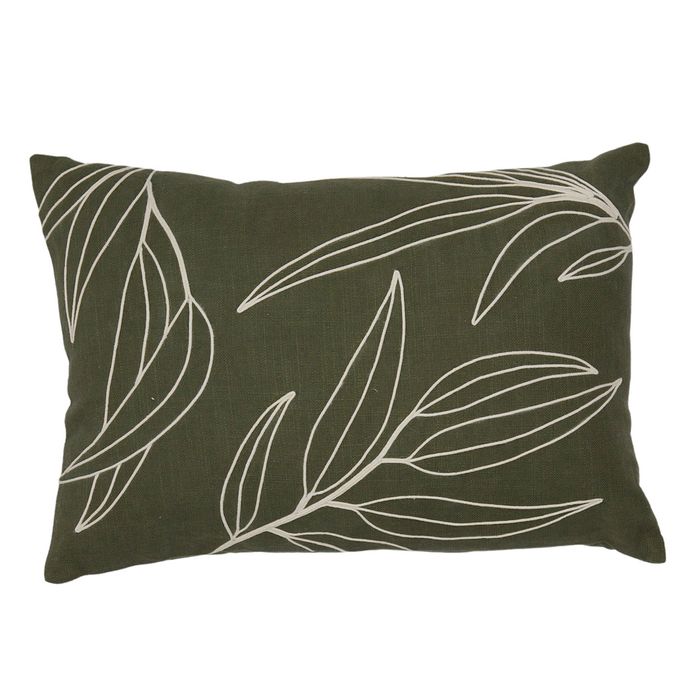 Gum Leaves Embroidered Lumbar Cushion Humble Home
