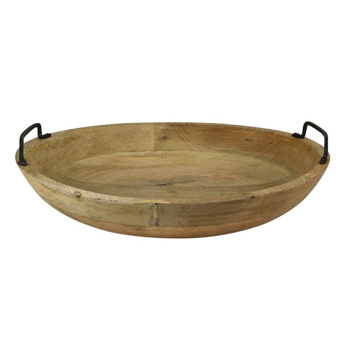 Mangowood Round Bowl with Metal Handles Humble Home
